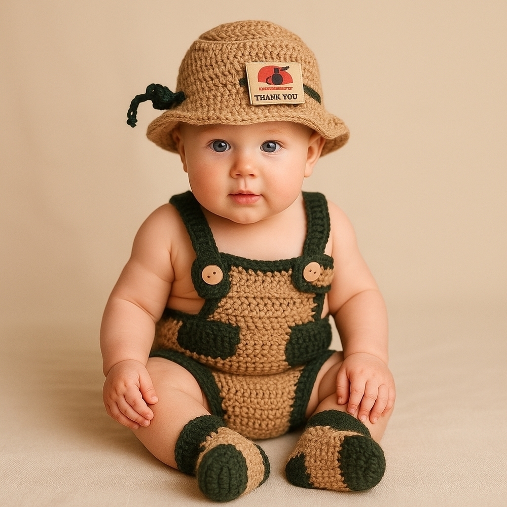 Hand Crafted Newborn 3-pc Set Crochet Photography props Hat diaper cover-up boot